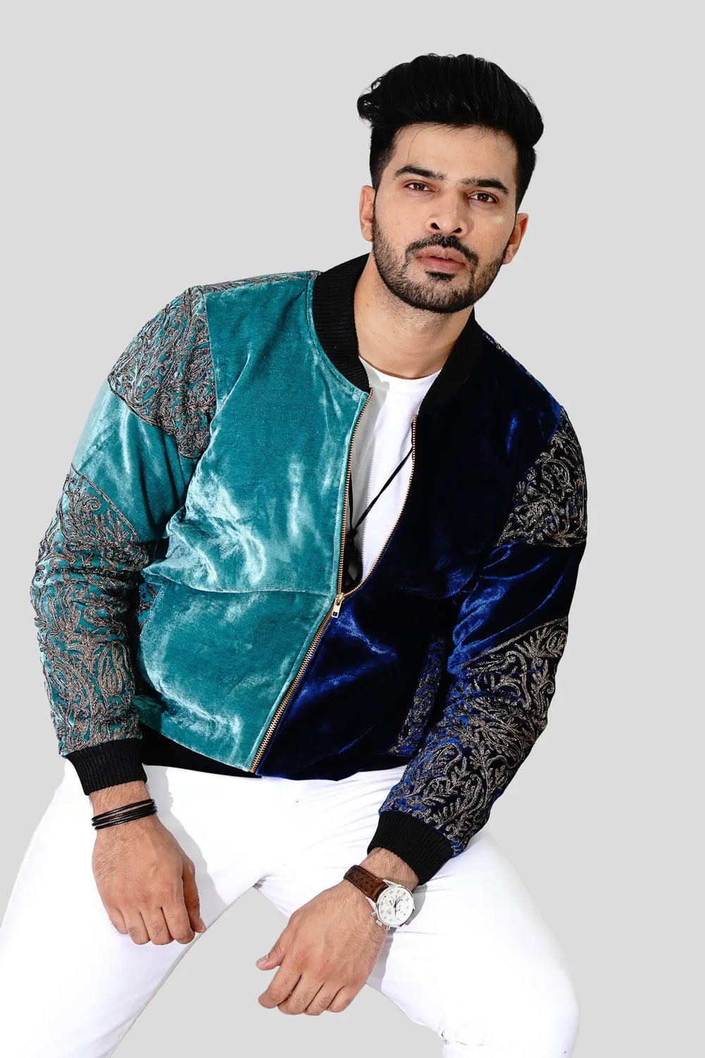 Chaqueta bomber ombré: aguamarina y azul eléctrico