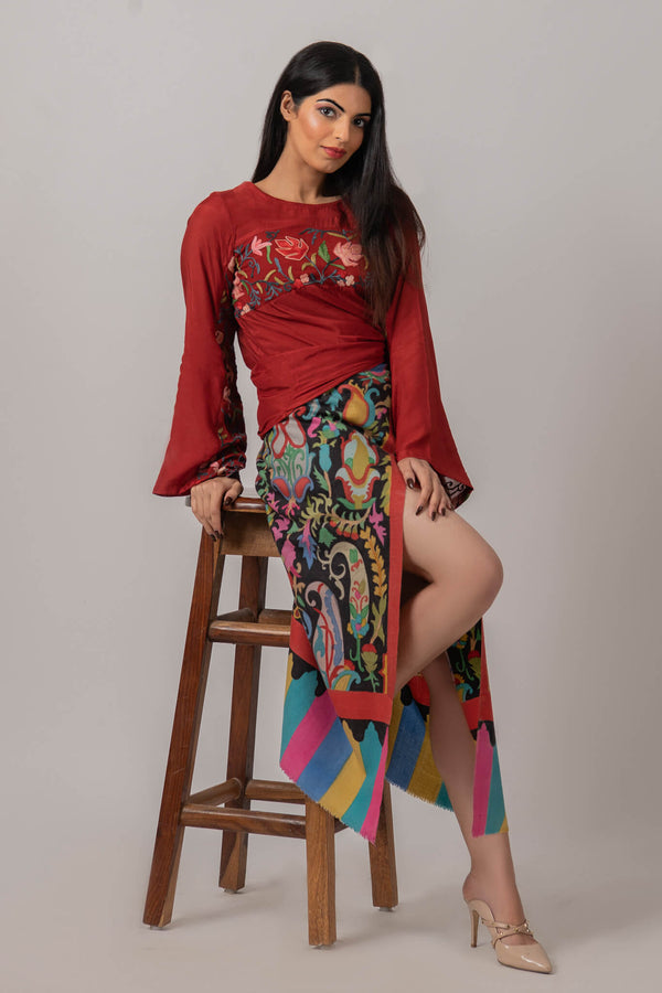 Black Hand Painted Paisley Pashmina Scarf