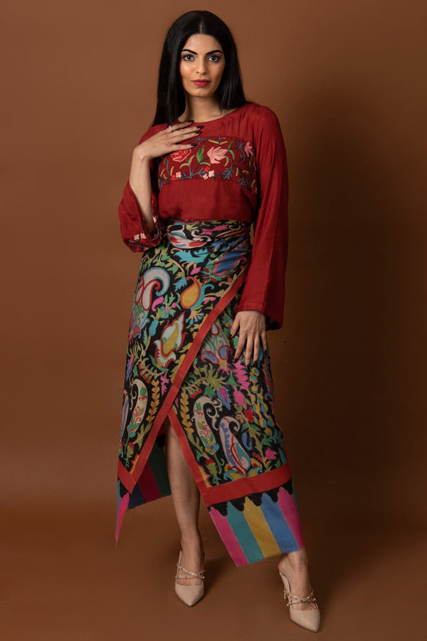 Black Hand Painted Paisley Pashmina Scarf