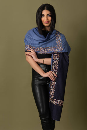 Ombre Blue Imperial Threads Pashmina Shawl