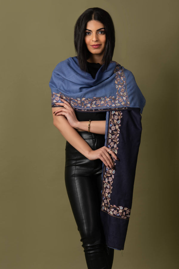 Ombre Blue Imperial Threads Pashmina Shawl