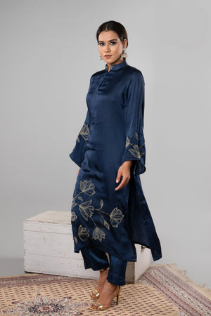 Gold & Silver Tilla Work Cotton Satin Kurti
