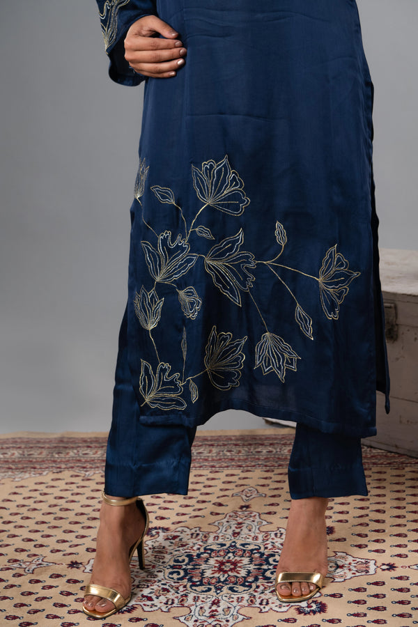 Gold & Silver Tilla Work Cotton Satin Kurti