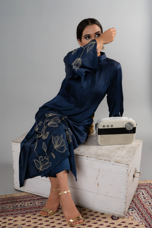 Gold & Silver Tilla Work Cotton Satin Kurti