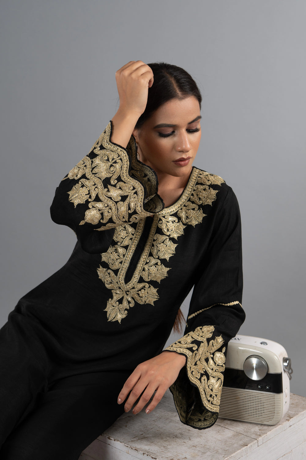 Viscose Raw Silk Kurti with Tilla Work