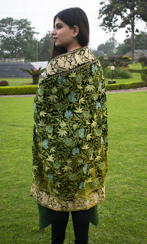 #Green Green Ombre Velvet Cape with Aari back