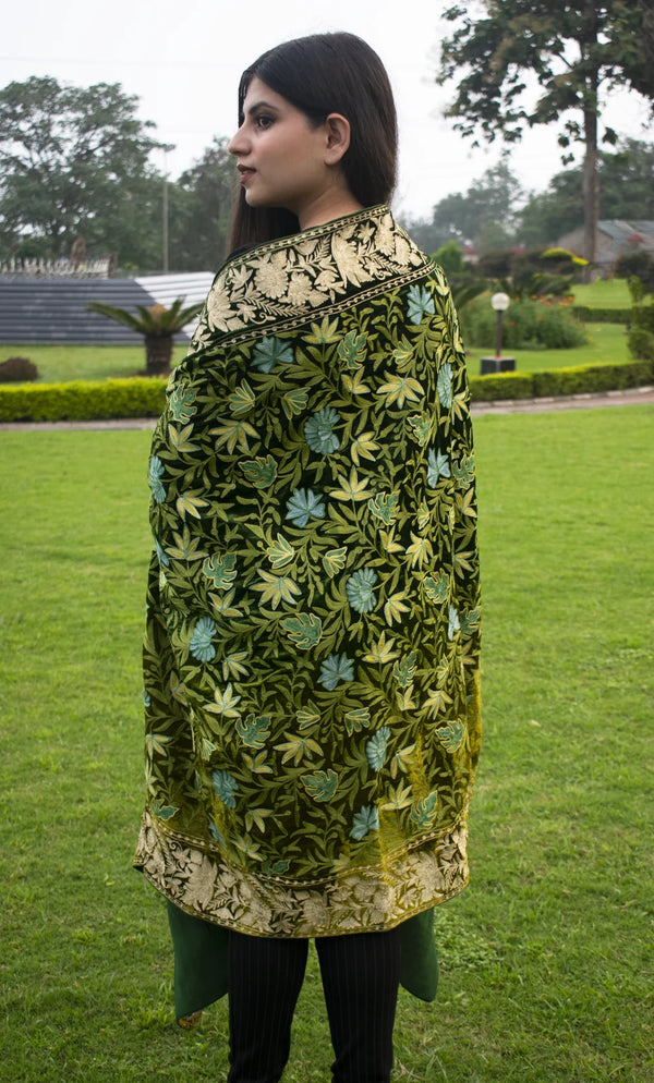 #Green Green Ombre Velvet Cape with Aari back