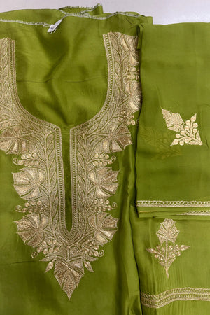 Lime Green Kashmiri Suit with Hand Tilla Embrodiery