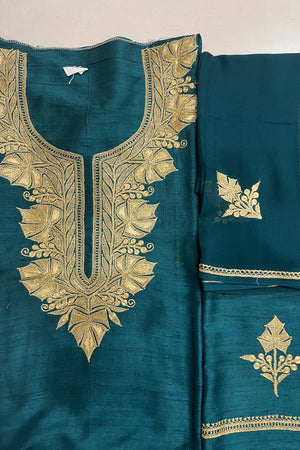 Peacock Blue Kashmiri Suit with Hand Tilla Embrodiery