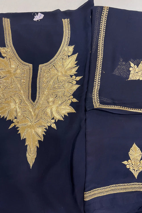 Dark Navy Kashmiri Suit with Hand Tilla Embrodiery
