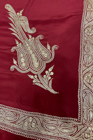 Pure Crepe Hand Tilla Embroidered Kashmiri Saree