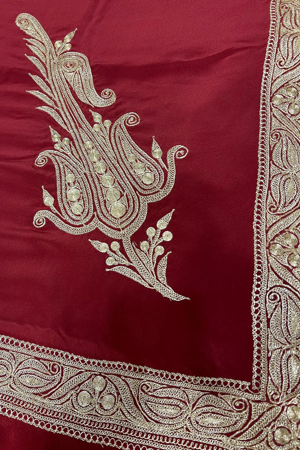 Pure Crepe Hand Tilla Embroidered Kashmiri Saree