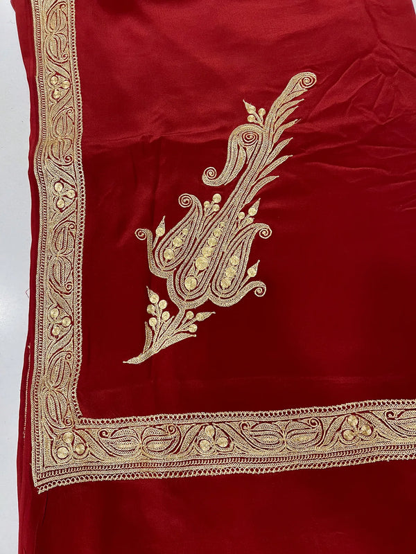 Pure Crepe Hand Tilla Embroidered Kashmiri Saree