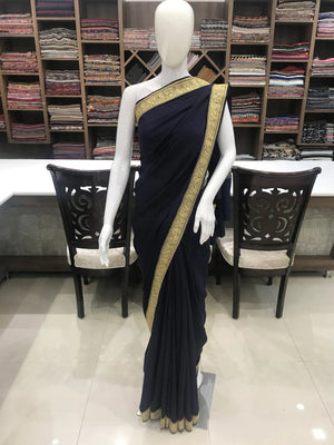 Pure Crepe Hand Tilla Embroidered Kashmiri Saree