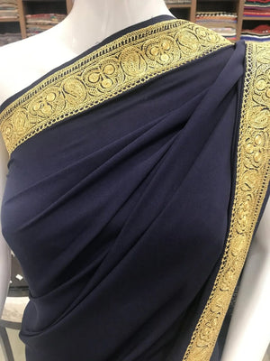 Pure Crepe Hand Tilla Embroidered Kashmiri Saree