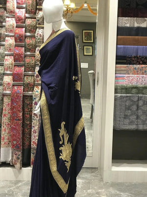 Pure Crepe Hand Tilla Embroidered Kashmiri Saree