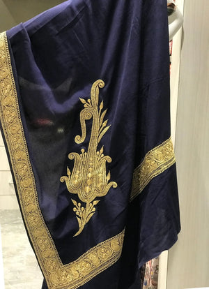 Pure Crepe Hand Tilla Embroidered Kashmiri Saree