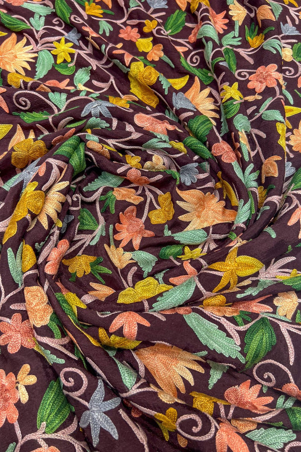 Floral patterned fabric with colorful flowers on a dark background