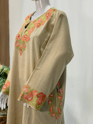 Camel Color Woollen Phiran with Kashmiri Embroidery