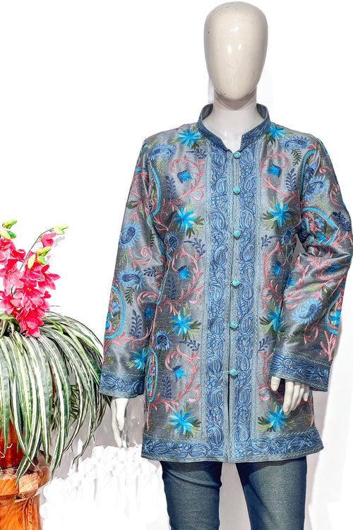Grey Jacket with Multi-Color Emboridery