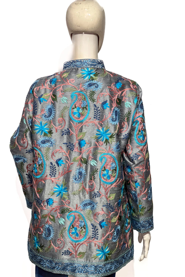 Grey Jacket with Multi-Color Emboridery