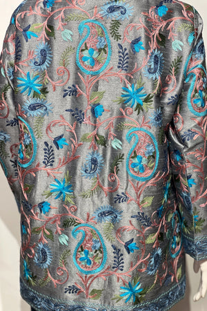 Grey Jacket with Multi-Color Emboridery