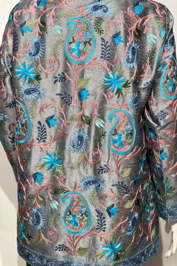 Grey Jacket with Multi-Color Emboridery