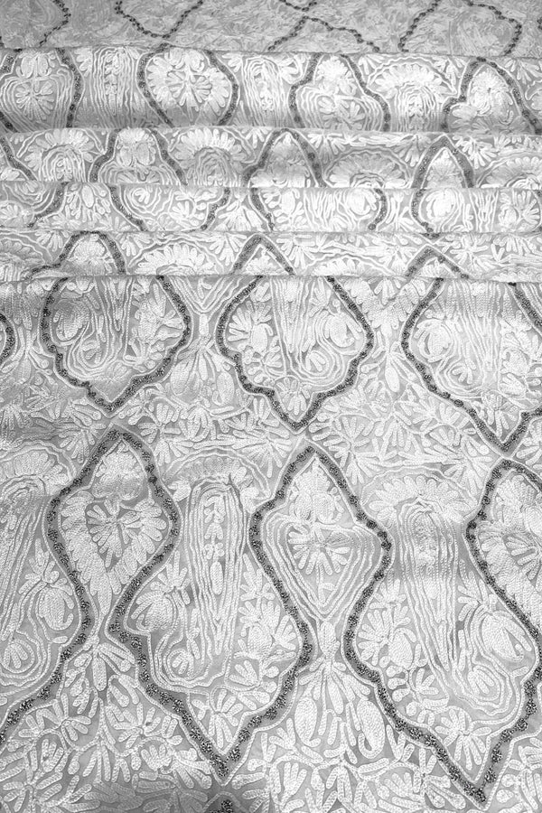 Kashmiri Self Jamawar Paisley Embroidery Running Fabric