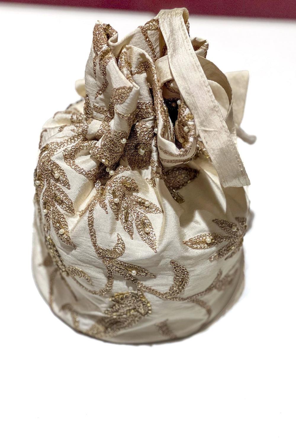 Viscose Raw Silk Potli with Tilla, Sequence & Hand-Cut Work