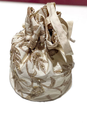 Viscose Raw Silk Potli with Tilla, Sequence & Hand-Cut Work
