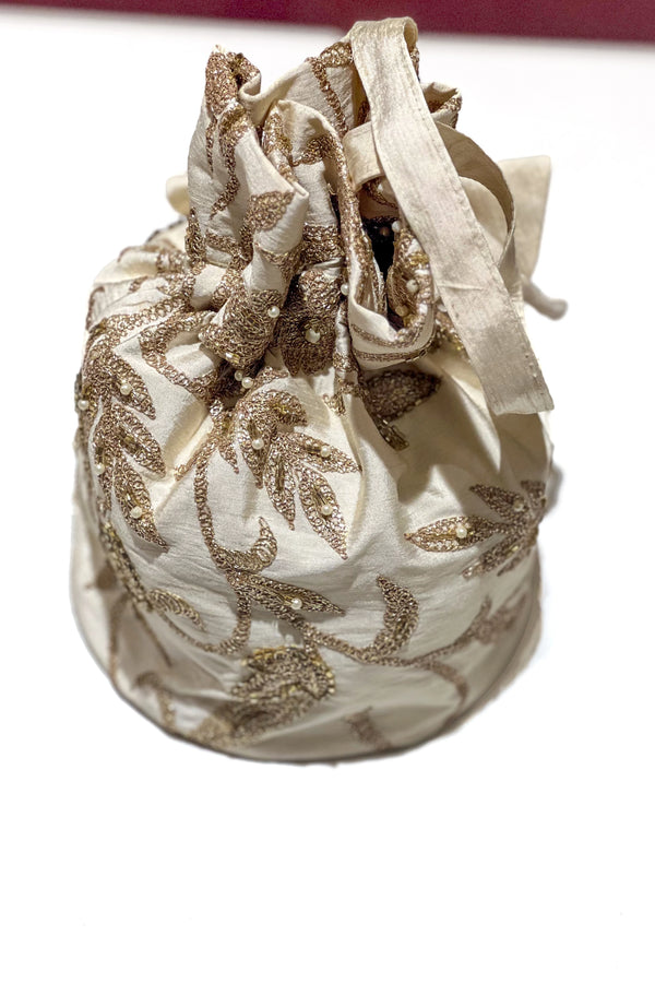 Viscose Raw Silk Potli with Tilla, Sequence & Hand-Cut Work