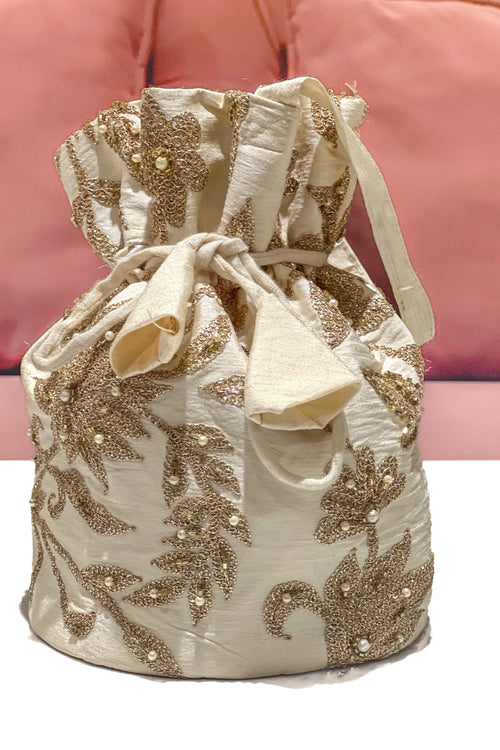 Viscose Raw Silk Potli with Tilla, Sequence & Hand-Cut Work