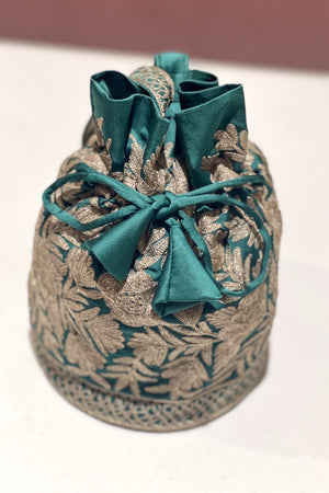 Cotton Satin Potli Bag with Zari Thread Work