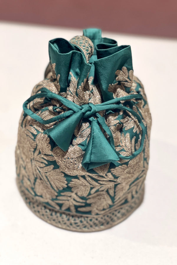 Cotton Satin Potli Bag with Zari Thread Work