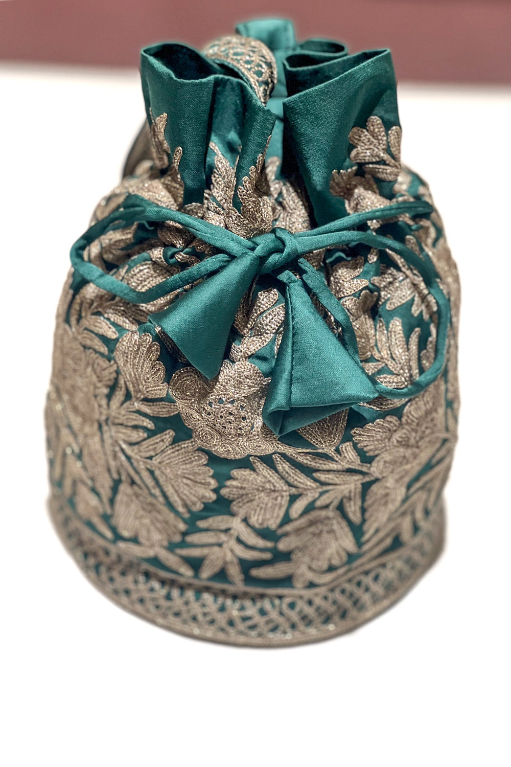 Cotton Satin Potli Bag with Zari Thread Work