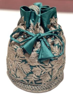 Cotton Satin Potli Bag with Zari Thread Work