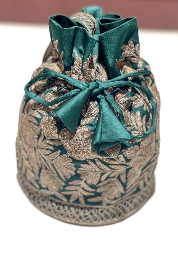 Cotton Satin Potli Bag with Zari Thread Work