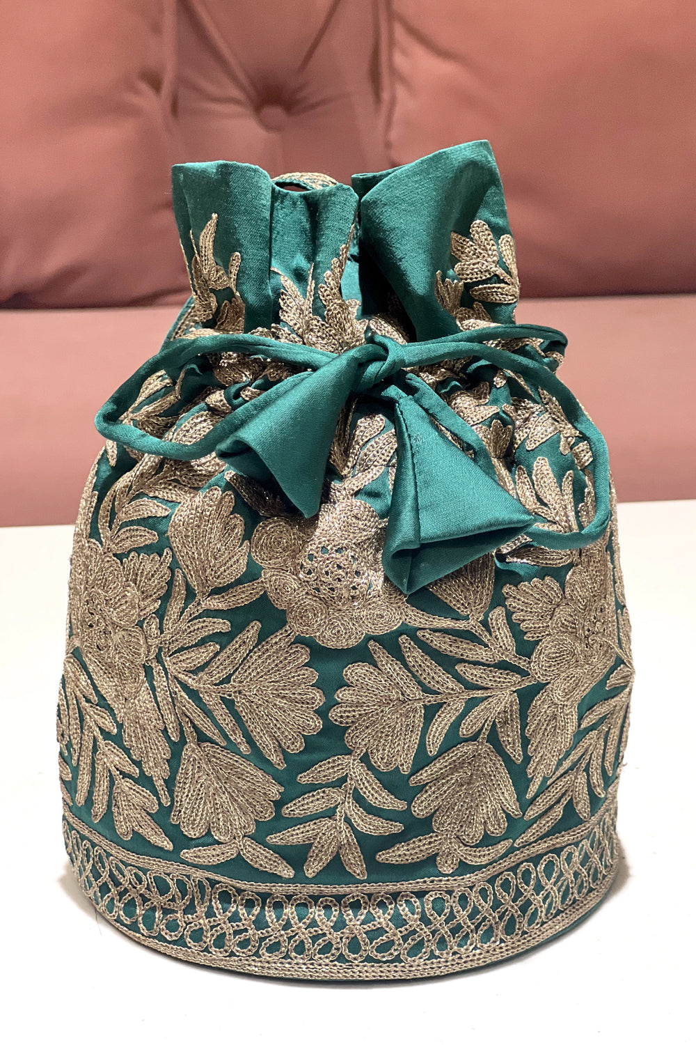 Cotton Satin Potli Bag with Zari Thread Work