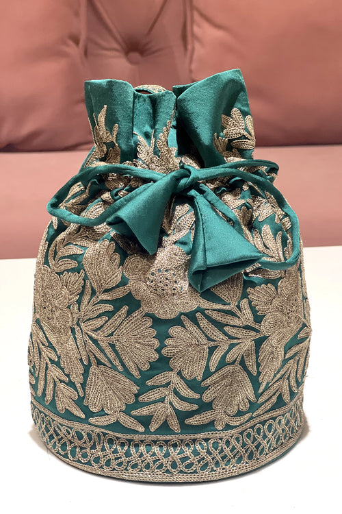 Cotton Satin Potli Bag with Zari Thread Work