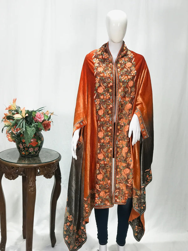 Gloss Velvet Ombre Cape with Aari Work Front