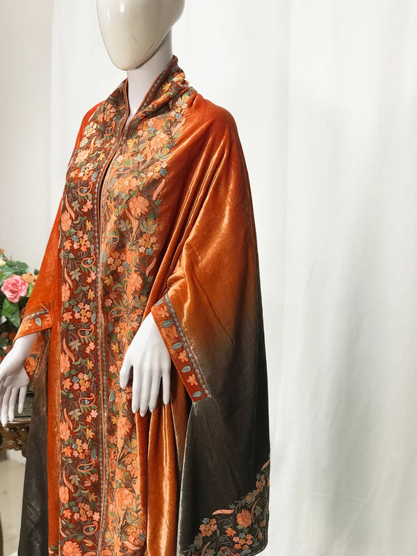 Gloss Velvet Ombre Cape with Aari Work