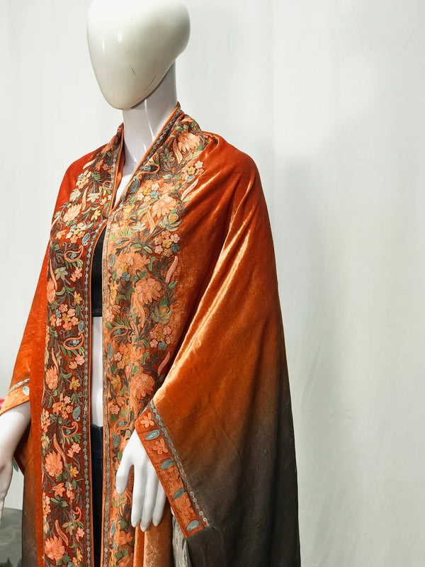 Gloss Velvet Ombre Cape with Aari Work