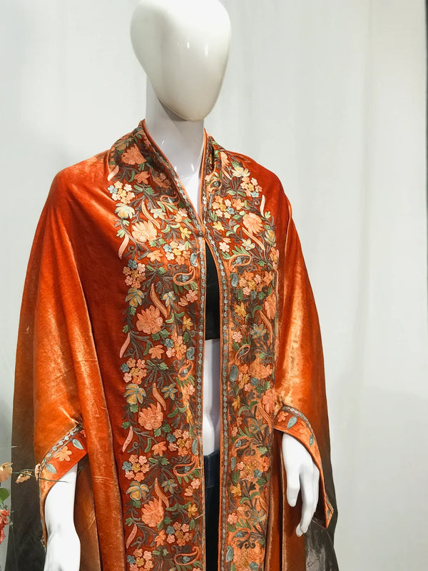 Gloss Velvet Ombre Cape with Aari Work