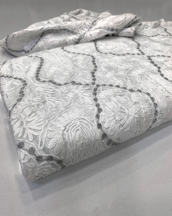 Kashmiri Self Jamawar Paisley Embroidery Running Fabric