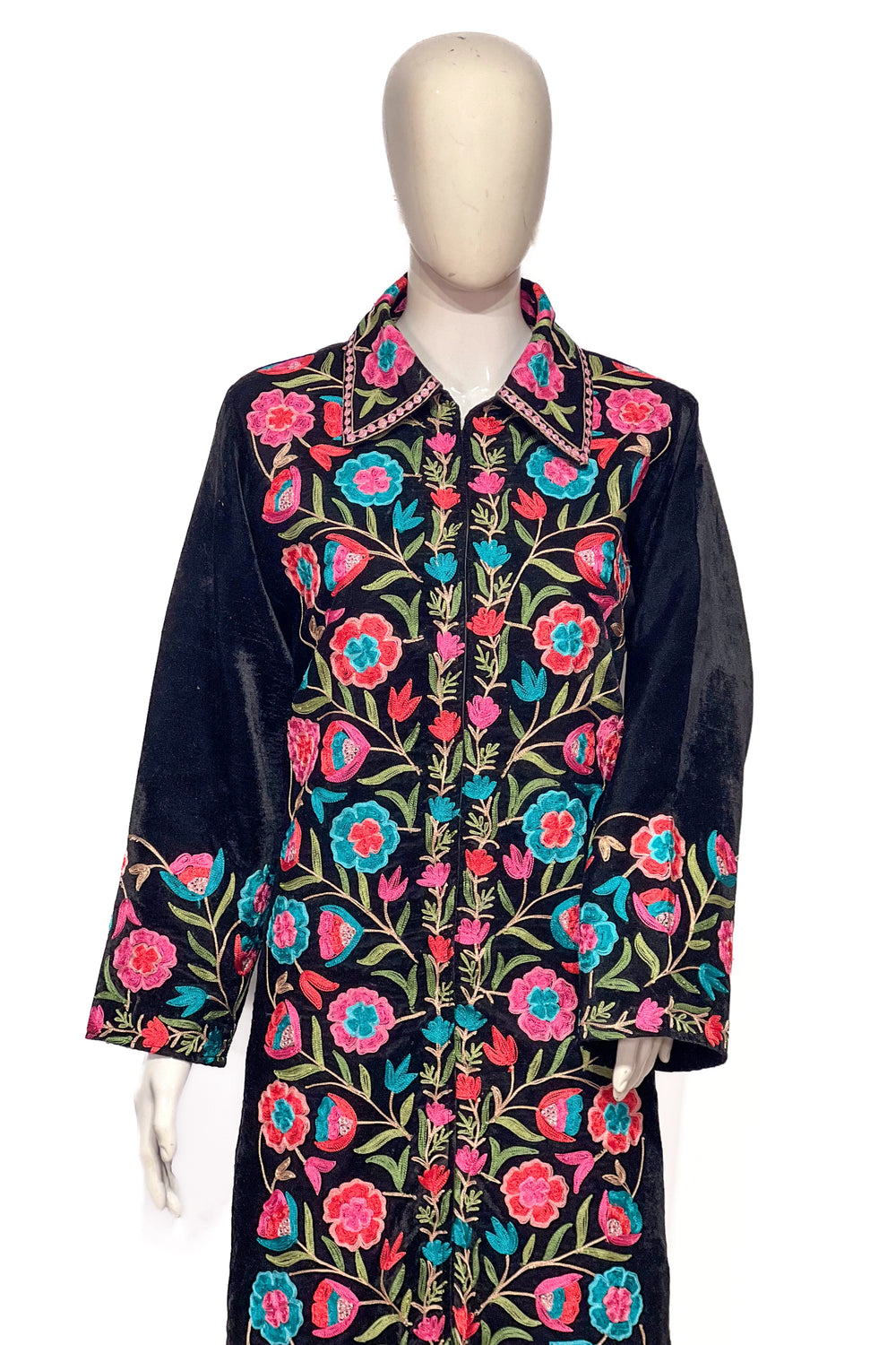 Black Velvet Front Jaal Long Coat