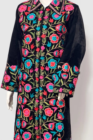 Black Velvet Front Jaal Long Coat