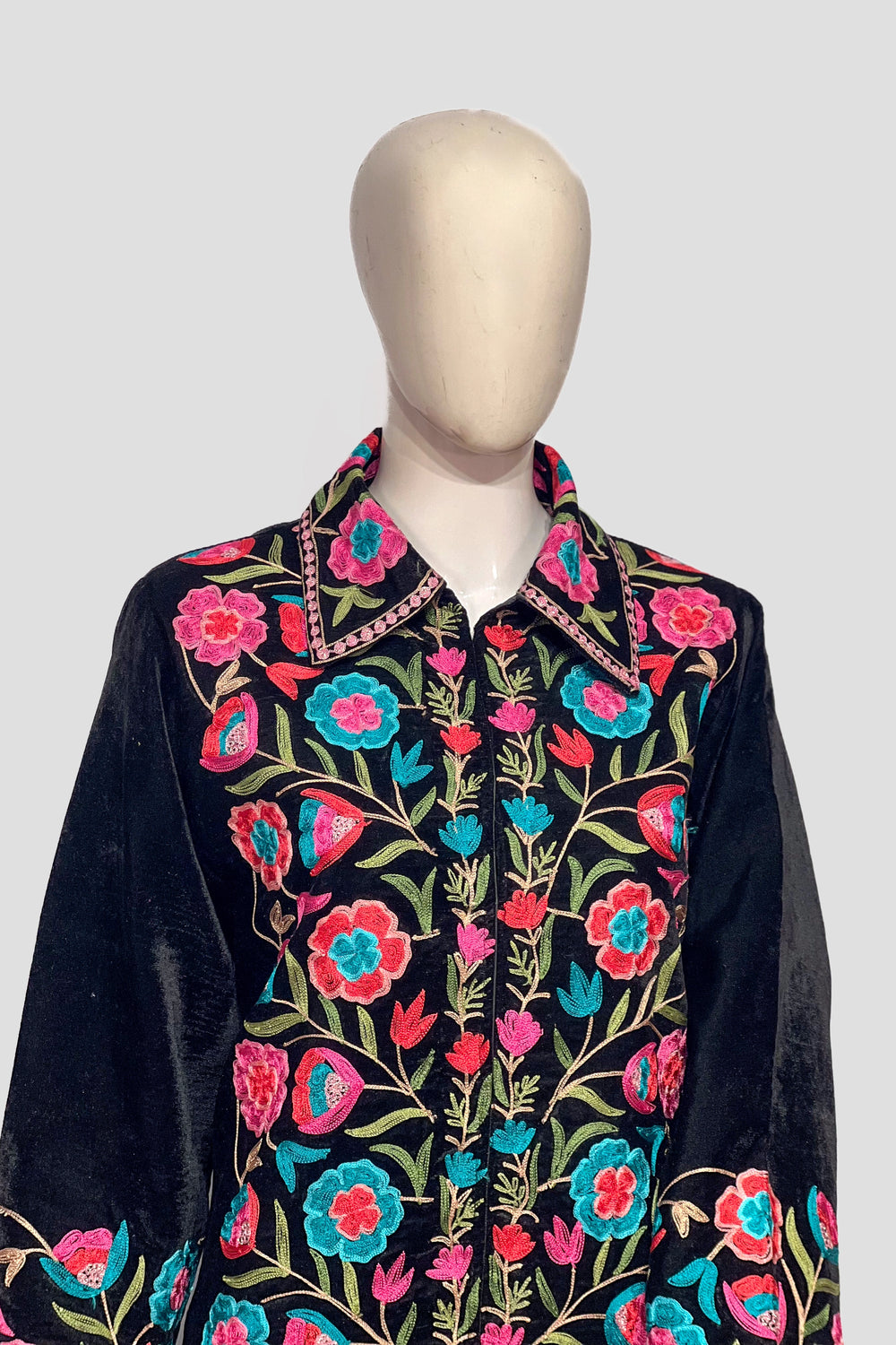 Black Velvet Front Jaal Long Coat