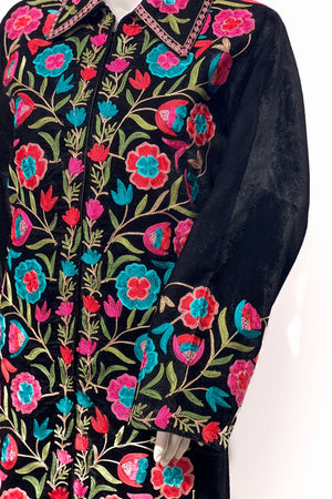 Black Velvet Front Jaal Long Coat