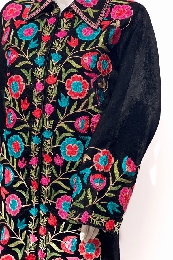 Black Velvet Front Jaal Long Coat
