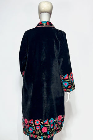 Black Velvet Front Jaal Long Coat